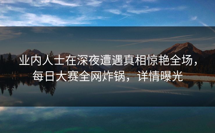 业内人士在深夜遭遇真相惊艳全场，每日大赛全网炸锅，详情曝光